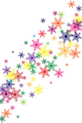 Merry colored background for christmas and new year with rainbow snowflakes, design element, poster, holiday presentation