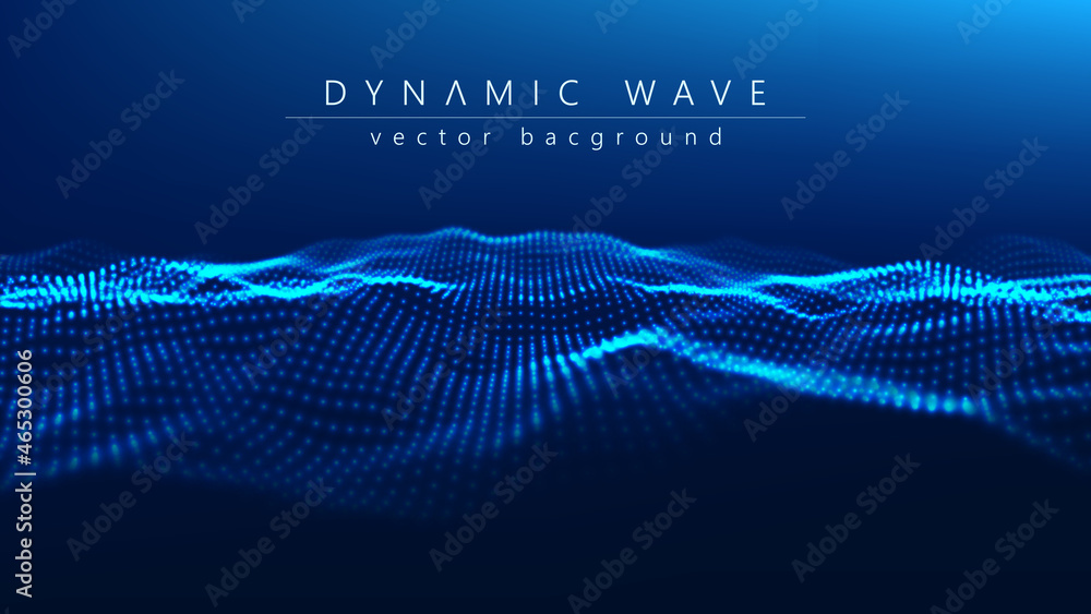 Poster wave of particles. technology background concept dynamic wave vector illustration. futuristic point 
