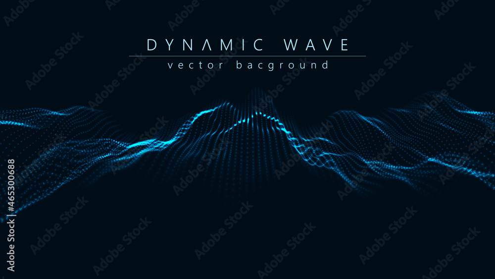 Poster wave of particles. technology background concept dynamic wave vector illustration. futuristic point 