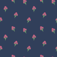 Dark with small red flowers in bouquets seamless vector pattern