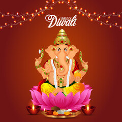 Vector illustration of  Lord ganesha for happy diwali background