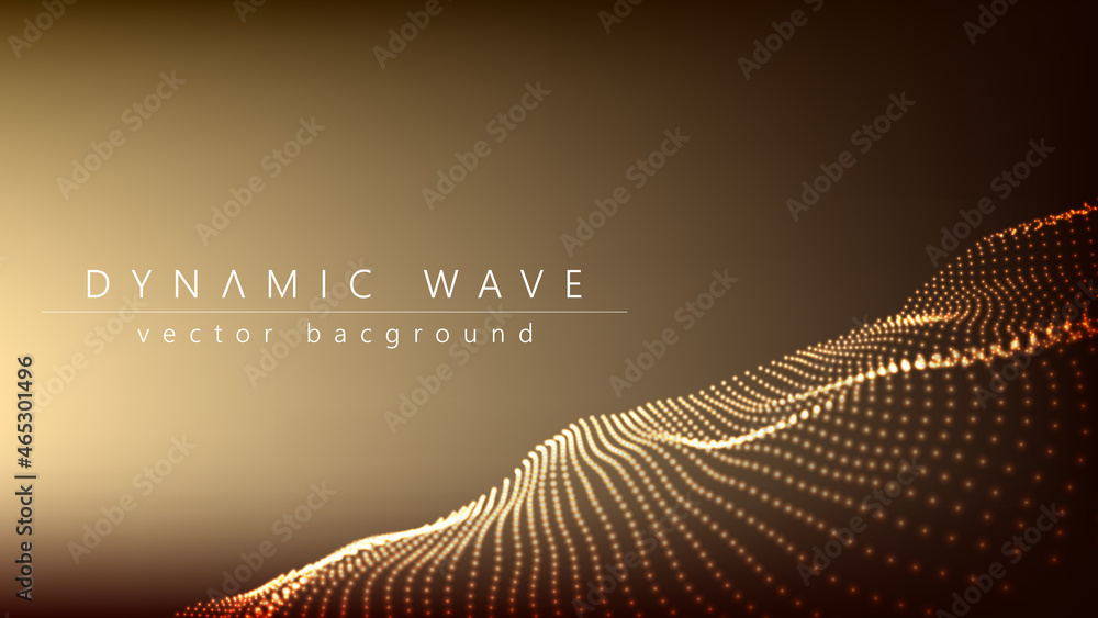 Poster wave of particles. technology background concept dynamic wave vector illustration. futuristic point 