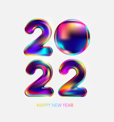 New year 2022. Iridescent lettering design.
