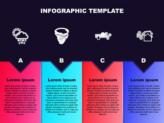 Set line Cloud with snow, rain, sun, Tornado, Wind and and swirl. Business infographic template. Vector