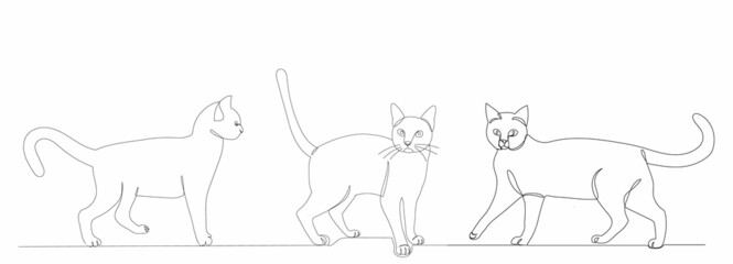 cats drawing one continuous line vector