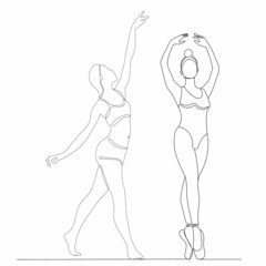 dancing girls drawing one continuous line vector
