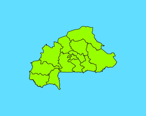 Modern Green High Detailed Border Map Of Burkina Faso, Isolated on Blue Background Vector Illustration