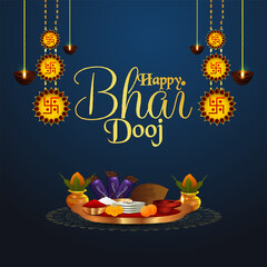 Happy bhai dooj invitation greeting card with pooja thali