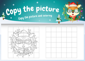 Copy the picture kids game and coloring page with a cute deer