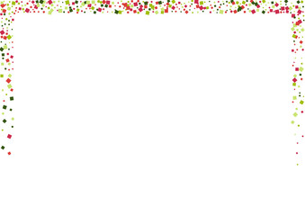Confetti Green Event Mosaic. Technical Square Background. Red Decor Geometric Frame. Dot Shape Illustration.