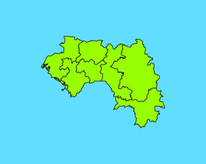 Modern Green High Detailed Border Map Of Guinea, Isolated on Blue Background Vector Illustration