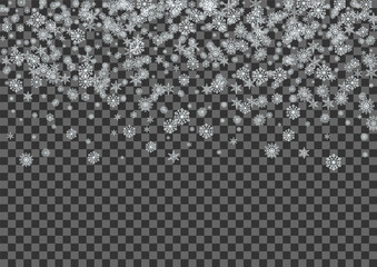Light Flake Background Vector Transparent. Confetti Frost Card. Grey Snowflake Isolated Texture. Decoration Snow Pattern.