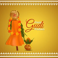 Happy gudi padwa traditional kalash and background