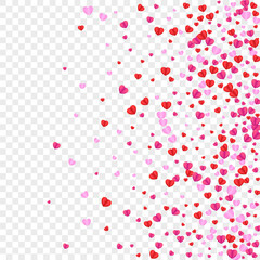 Pink Confetti Background Transparent Vector. Congratulation Illustration Heart. Fond Wallpaper Frame. Tender Confetti Decor Pattern. Red Color Backdrop.