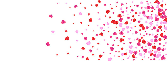 Fototapeta na wymiar Pink Confetti Background White Vector. Color Backdrop Heart. Violet Love Illustration. Fond Heart Isolated Frame. Tender Fall Texture.