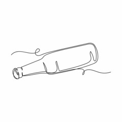 Vector continuous one single line drawing icon of bottle of beer in silhouette on a white background. Linear stylized.