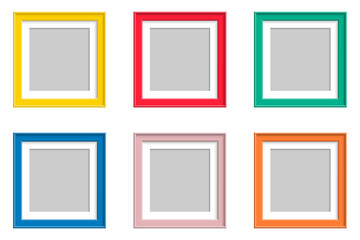 Frame for a picture or photograph. Photo frame icon. Set of realistic colored frames in flat design isolated on white background. Vector illustration for cartoon design.