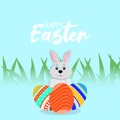 Happy easter greeting card with colorful easter egg and easter bunny