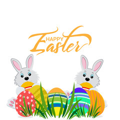 Happy easter greeting card with colorful easter egg and easter bunny