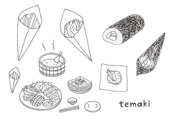 いろんなお寿司の手描きイラスト モノクロ Cucumber Poster Cucumb ちーぼう