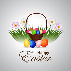 Easter illustration background with colorful painted egg with basket
