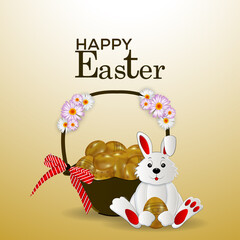 Creative greeting card of happy easter day with easter bunny and egg