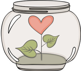 Heart shaped flower inside of transparent jar