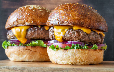 Burgers on the wooden board