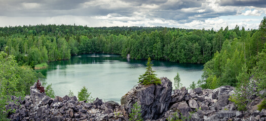 Republic of Karelia Ruskeala. Forest Lake.