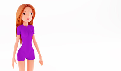 Beautiful 3d woman. Cute cartoon fashionable young woman. Cartoon character, 3d rendering on a white background. Illustration for advertising, beauty salon concept.