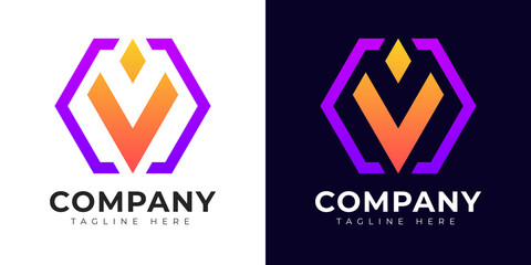 Modern gradient style initial letter v logo design template
