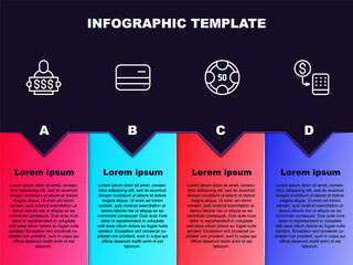 Set line Winner holding prize ticket, Credit card, Casino chips and exchange. Business infographic template. Vector