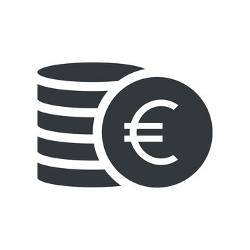 Coin stack icon. Money euro black symbol. Business European payment concept. Vector isolated on white
