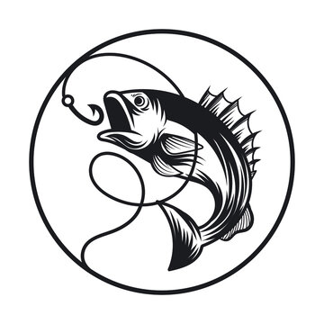 big bass black and white logo. black and white fish vector