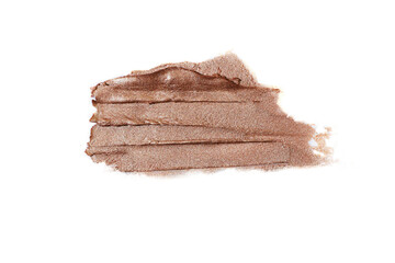 Macro photography of the cosmetic highlighter with shimer.Isolated on white swatch.