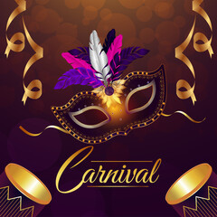 Carnival brazil party event with golden mask