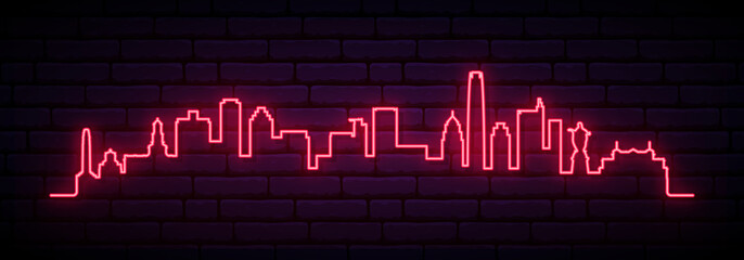 Red neon skyline of Santiago. Bright Santiago City long banner. Vector illustration.