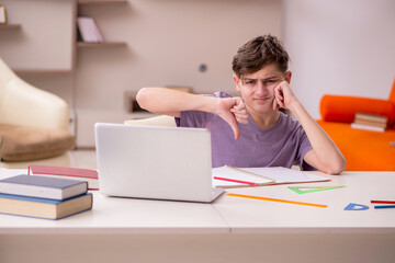 Fototapeta na wymiar Schoolboy preparing for exams at home