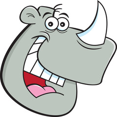 Cartoon illustration of a smiling happy rhinoceros head.