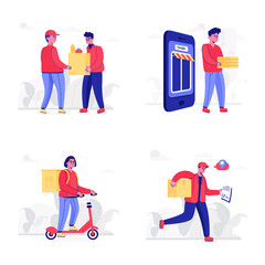 Cargo Delivery Flat Illustrations Set

