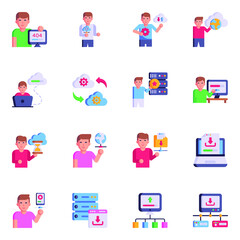Collection of Cloud Services Flat Icons 