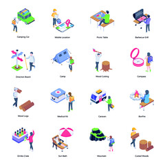 Collection of Camping Isometric Icons 