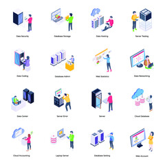 Fototapeta premium Collection of Data Services Isometric Icons 