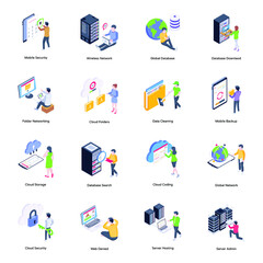 Trendy Data Technology Isometric Icons 