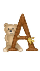 Letter A. The original children's autumn alphabet with a wonderful teddy bear, which learns the letters with the baby. Great choice for holiday decorations, children's cards, presentations or textbook