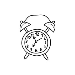 Table alarm clock with a dial. Black and white vector isolated doodle illustration