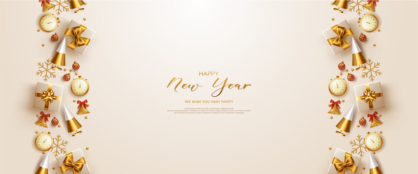 New year frame card with realistic new year decoration.
