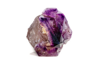 Macro Mineral Stone Amethyst together smoky quartz, rauchtopaz on a white background