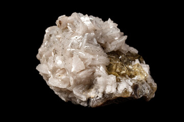 Macro mineral stone Baryta On Fluorite On a black background