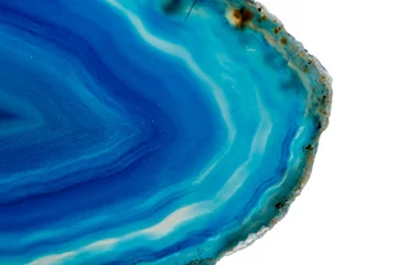 Foto op Plexiglas Kristal Macro minerale steen Blauwe Agaat fokken een witte achtergrond